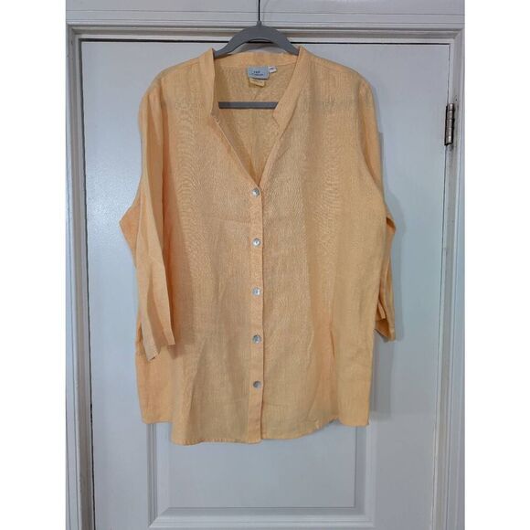 Hot Cotton Tops - Hot Cotton Linen Shirt women's XL orange button up tunic lagenlook beachy